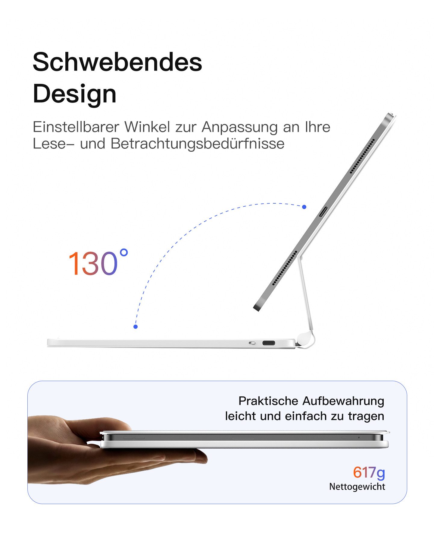 Inateck Magic Keyboard für iPad A16 11/10 Gen iPad-Tastatur (Freitragender Ständer, 7-Farbige Hintergrundbeleuchtung) – Bild 3 von 5