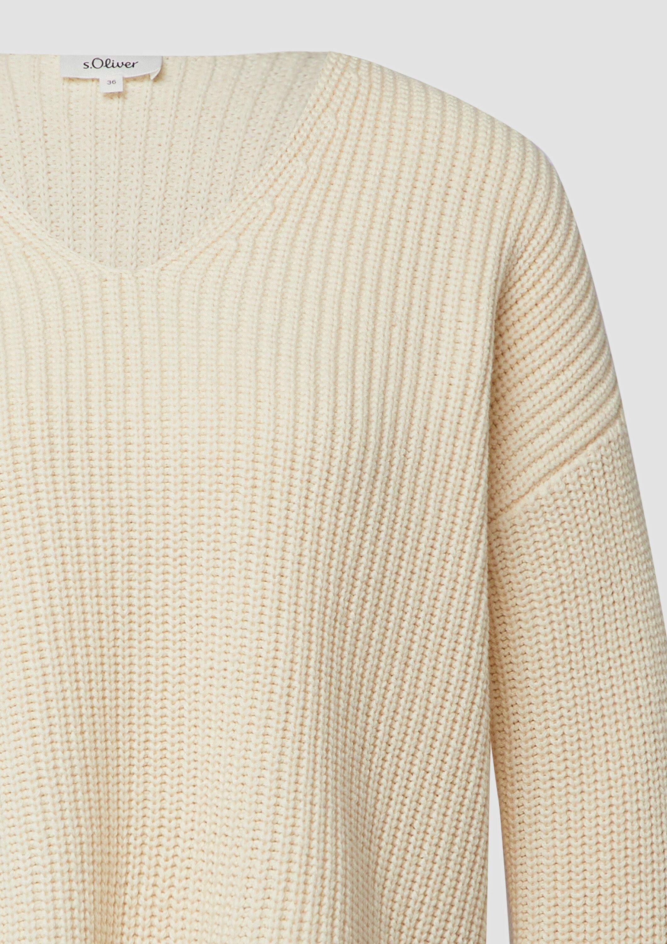 s.Oliver Longpullover Strickpullover Grobstrickpullover mit V-Ausschnitt im Relaxed Fit
