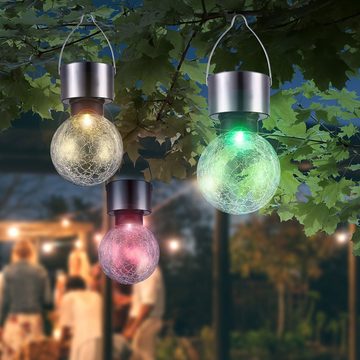 etc-shop LED Solarleuchte, LED-Leuchtmittel fest verbaut, Farbwechsel, 2er Set RGB LED Solar Kugel Hänge Lampen Edelstahl Strahler Balkon