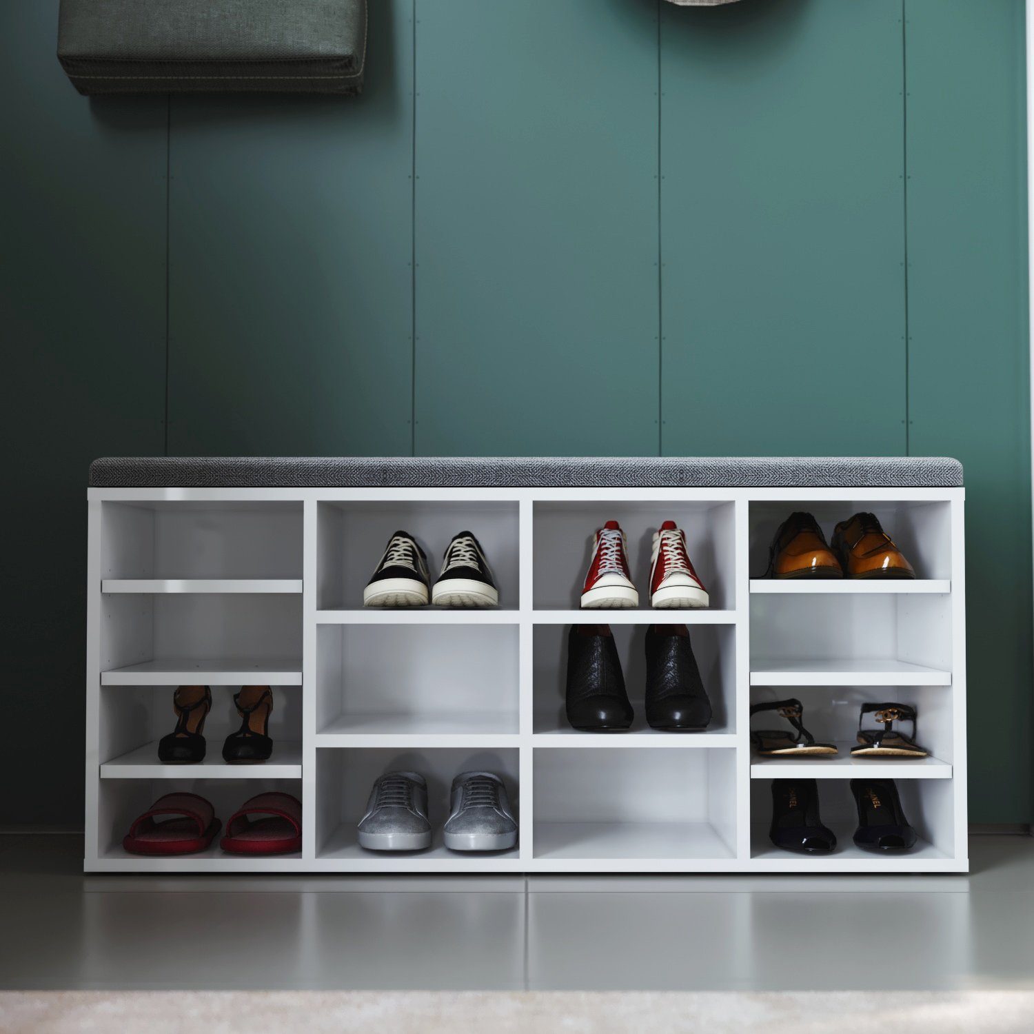Schuhschrank SONNI Stauraum verstellbares Schuhablage mit mit Weiß mit 48cm, Schuhbank sitzbank Sitzkissen, 103.5x30x Schuhregal,