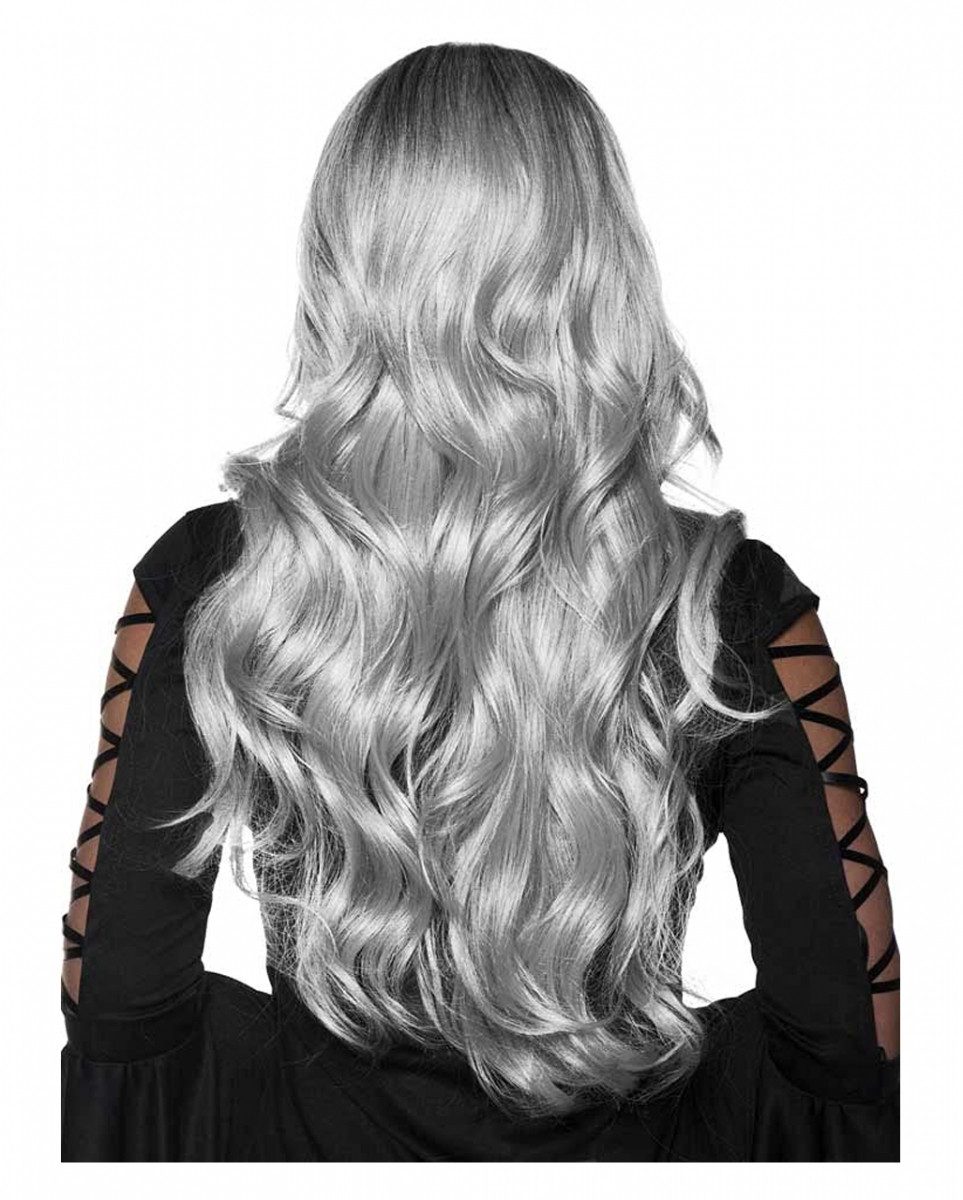 Horror-Shop Kostüm-Perücke Schwarz-silberne Ombre Perücke für Halloween & Kar