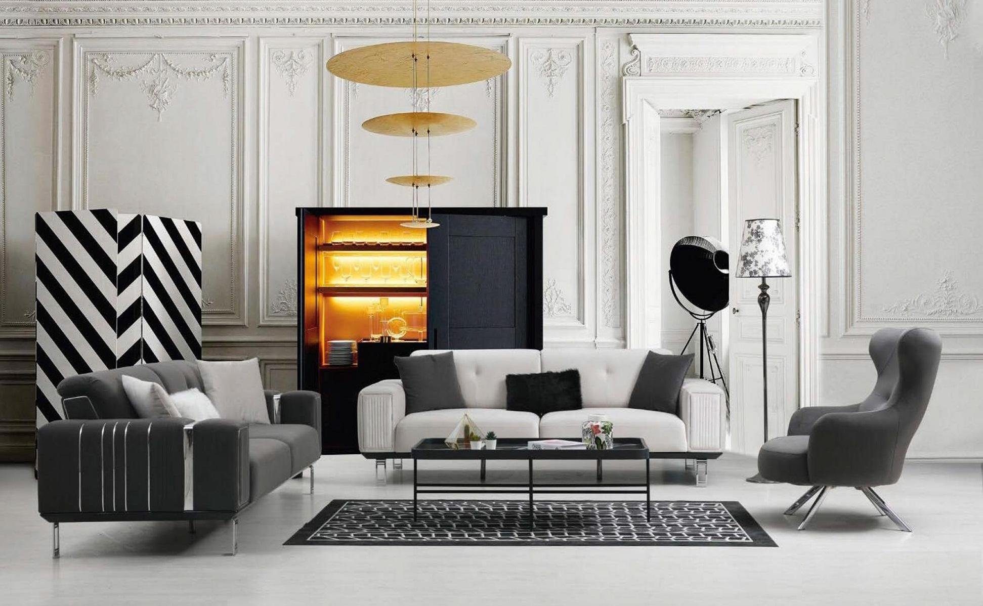 JVmoebel Sofa Weiß-graue Sofagarnitur Sofa Set Sofas Couch in Sitz 3+3+1 Luxus Made Sessel, Europe