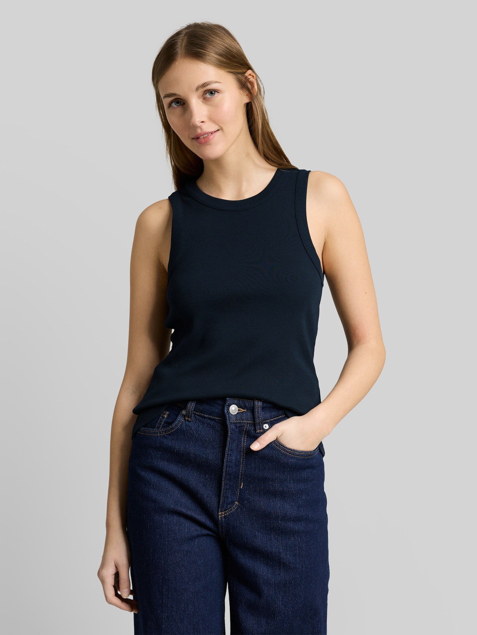 TOM TAILOR Denim Trägertop T-Shirt (im Einserpack) Slim Fit Top mit Rippstruktur