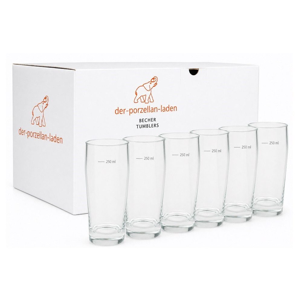 Arcoroc Bierglas Der-Porzellan-Laden Becher 330 ml geeicht auf 250 m 6er Set, Glas