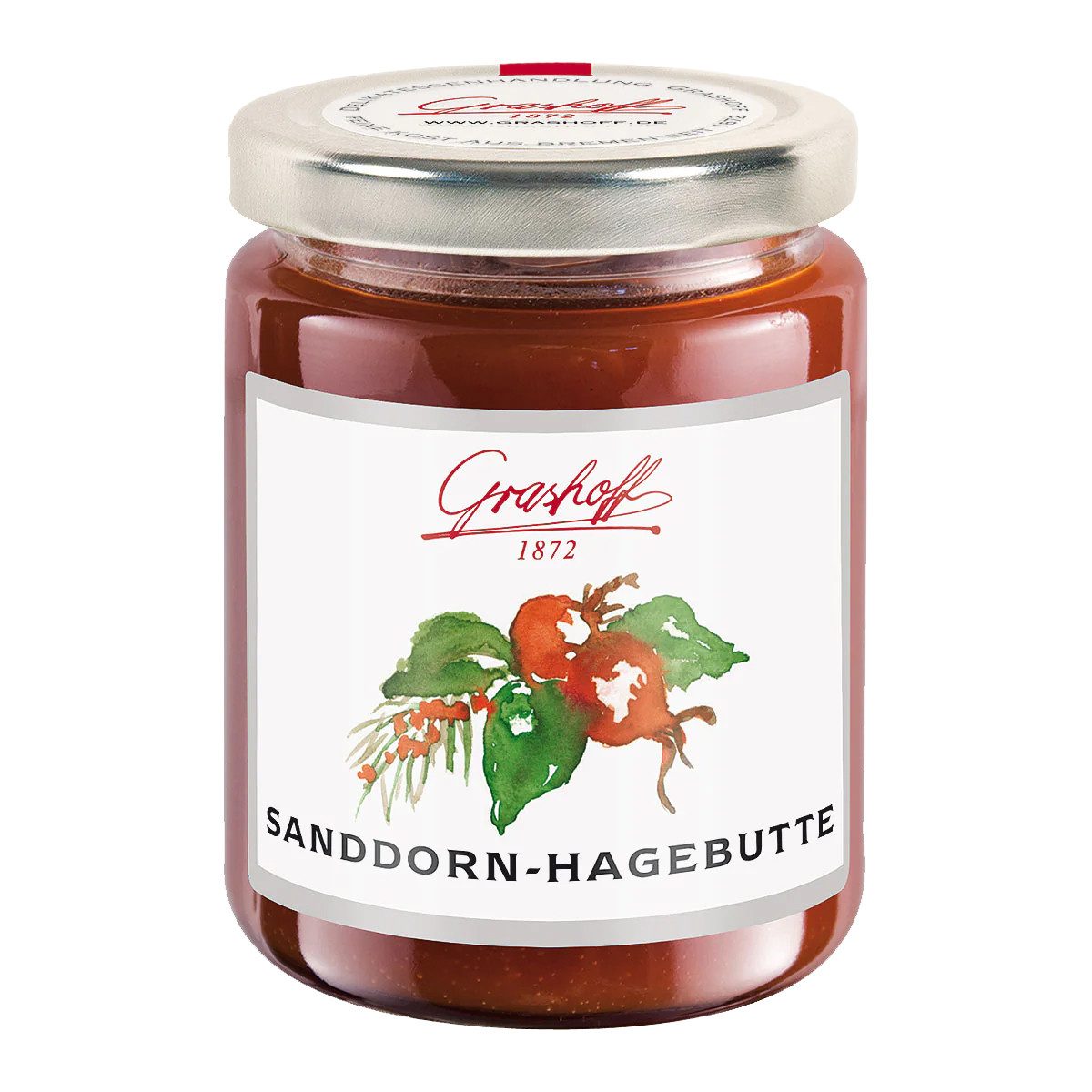Grashoff Fruchtaufstrich, Grashoff Sanddorn Hagebutte Konfitüre Extra fruchtig süß 250g