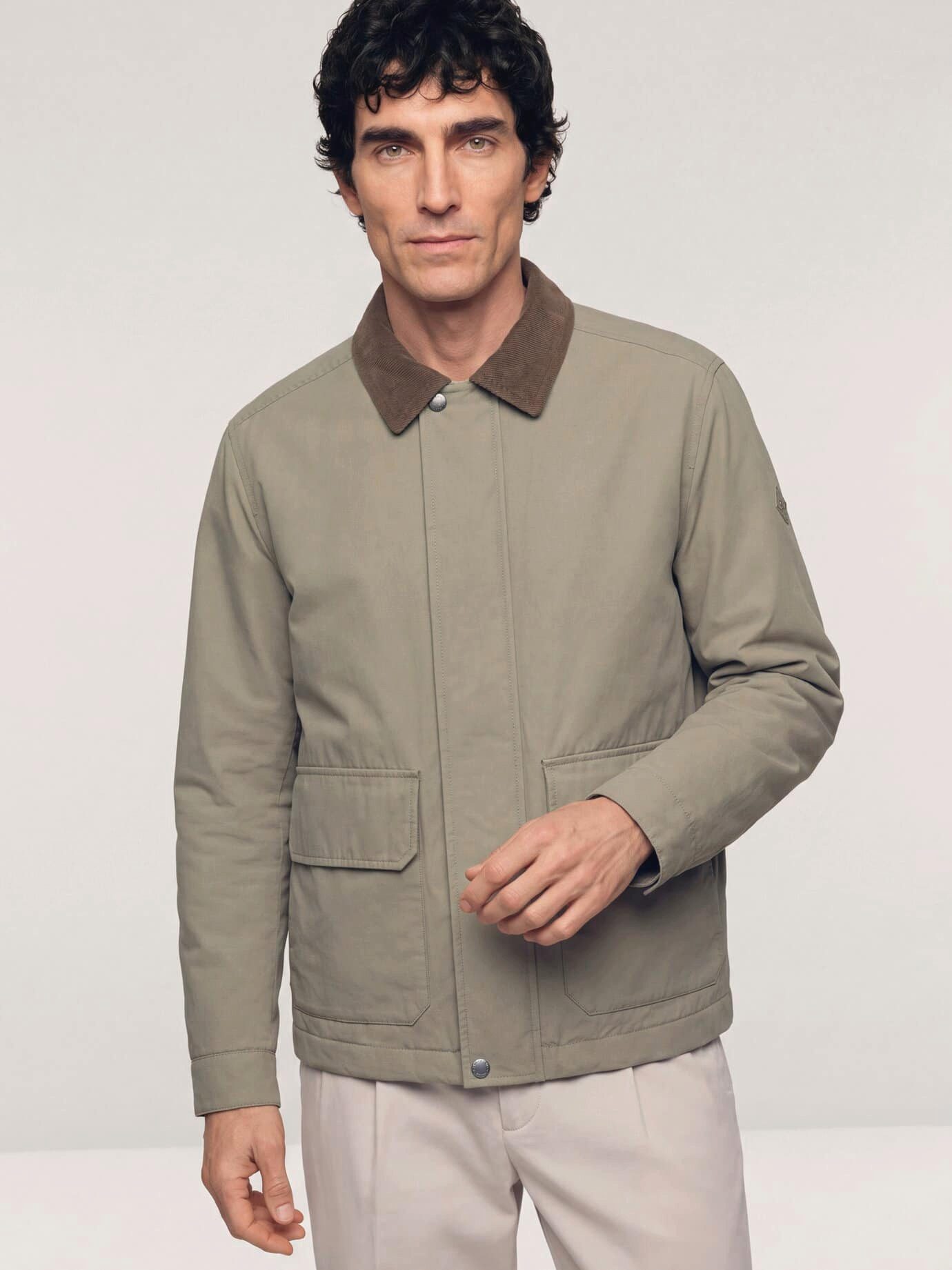 Walbusch Funktionsjacke Herren Jacke aus Baumwollmix m. Cordkragen Umlegekragen, modisch, wärmend, Kurzgröße