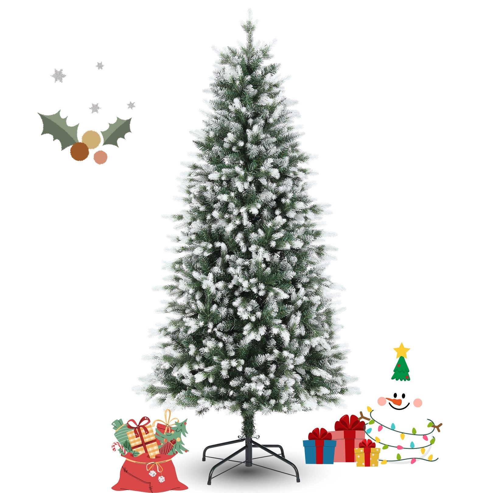 Künstlicher Weihnachtsbaum 183 cm großer grün beflockter PE mit schneegezuckerten Zweigen