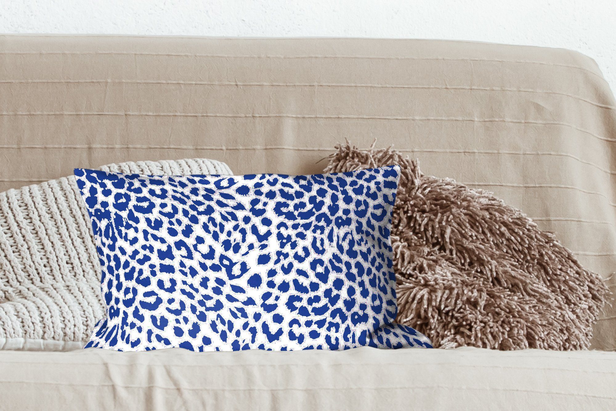 Blau Druck Zierkissen, Dekoration, - MuchoWow Dekokissen - Wohzimmer mit Panther Füllung, Flecken, Schlafzimmer Dekokissen