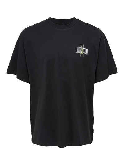 ONLY & SONS T-Shirt »Oversized Rundhals T-Shirt Kurzarm Basic Print Shirt Baumwolle ONSGARTH« (1-tlg) 4171 in Schwarz
