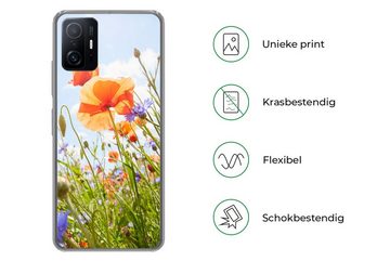 MuchoWow Handyhülle Blumen - Mohn - Frühling - Natur - Rot - Blau, Phone Case, Handyhülle Xiaomi 11T Pro, Silikon, Schutzhülle