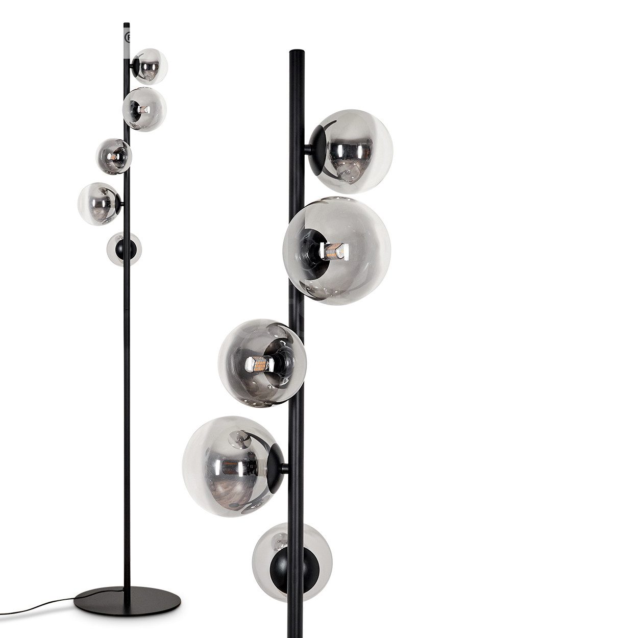 Stehlampe Stehlampe aus Metall/Glas in Schwarz/Rauchfarben/Klar
