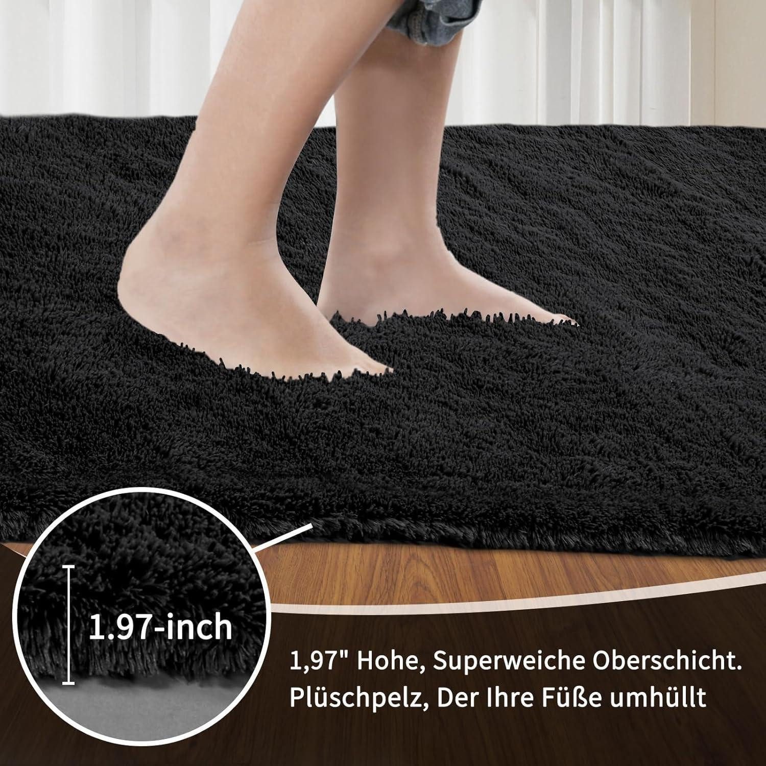 LuxusKollektion Hochflor-Teppich Teppich Hochflor Grau 200x300 Schwarz 200 x 300 cm (Rechteckig)
