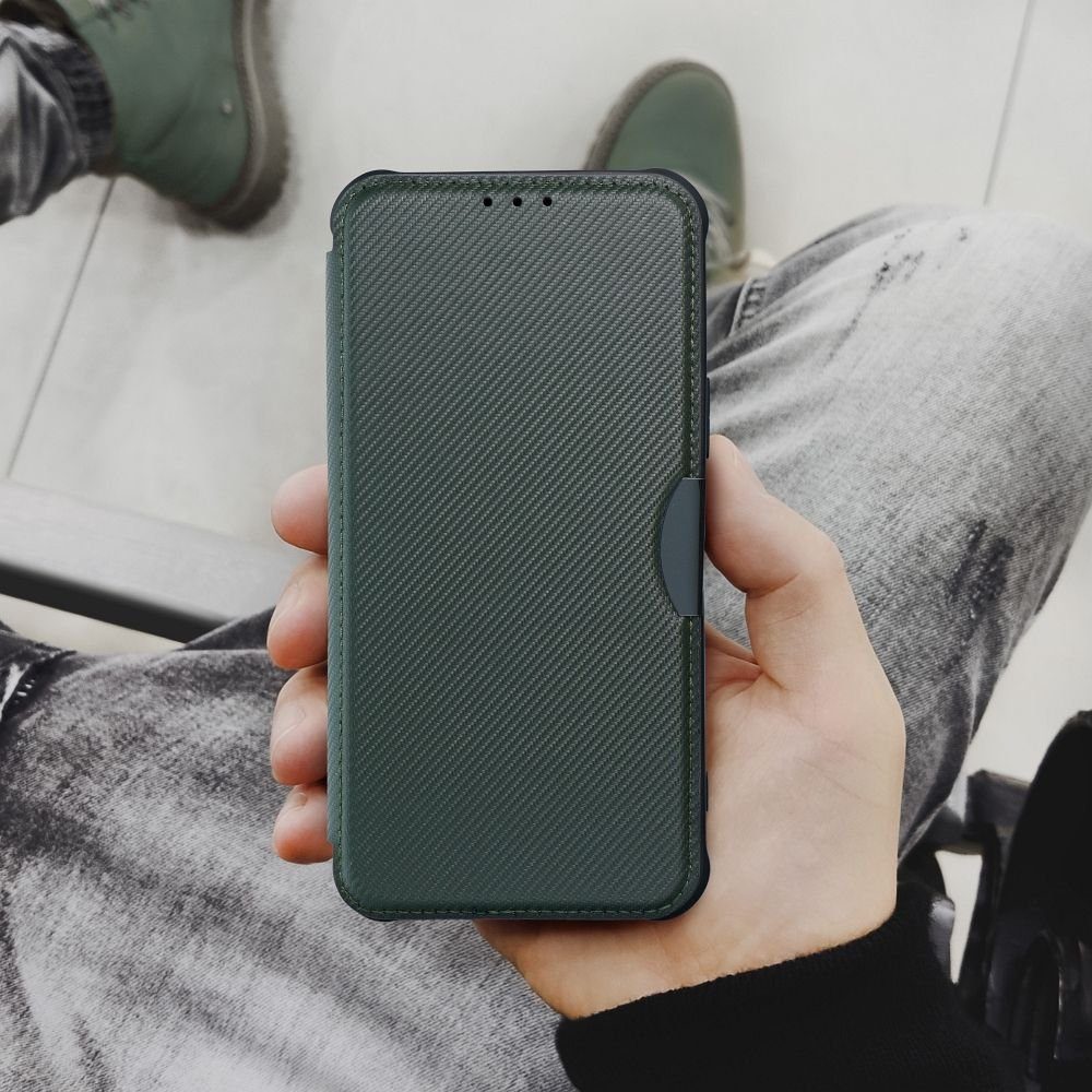 cofi1453 Smartphone-Hülle Handy Tasche "Razor" Buchtasche Hülle Magnet Carbon-Cover