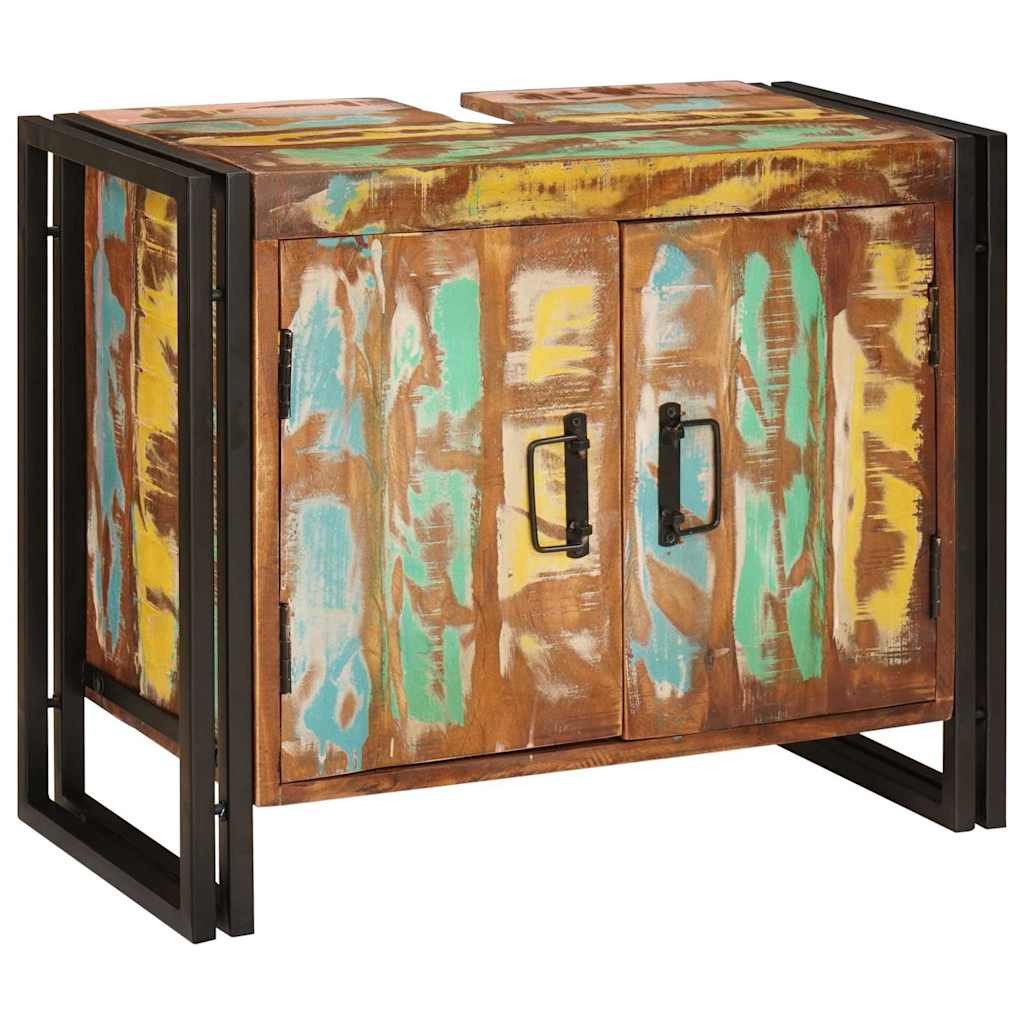 vidaXL Badezimmerspiegelschrank Waschbeckenunterschrank Mehrfarbig Massives upgecyceltes Holz (1-St)