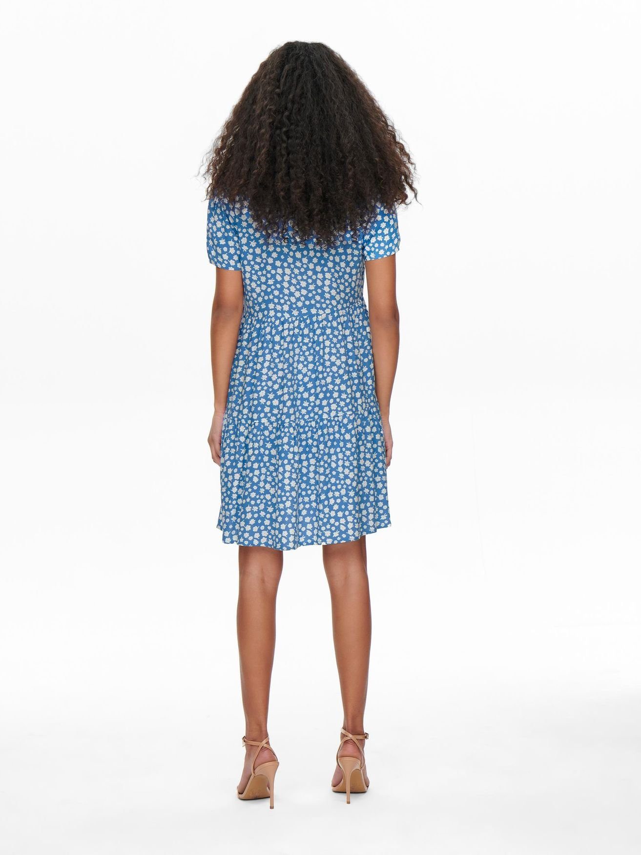 Shirtkleid Blau ONLY V-Ausschnitt Kleid Kurzes in Blusen (knielang) ONLZALLY 4928