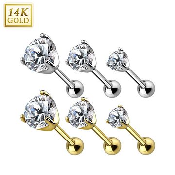 Taffstyle Piercing-Set Echt 585 Gold Tragus Helix Daith klaren Kristall, Piercing Stecker Knorpel Glitzer Cartilage Ohrpiercing Barbell Stab