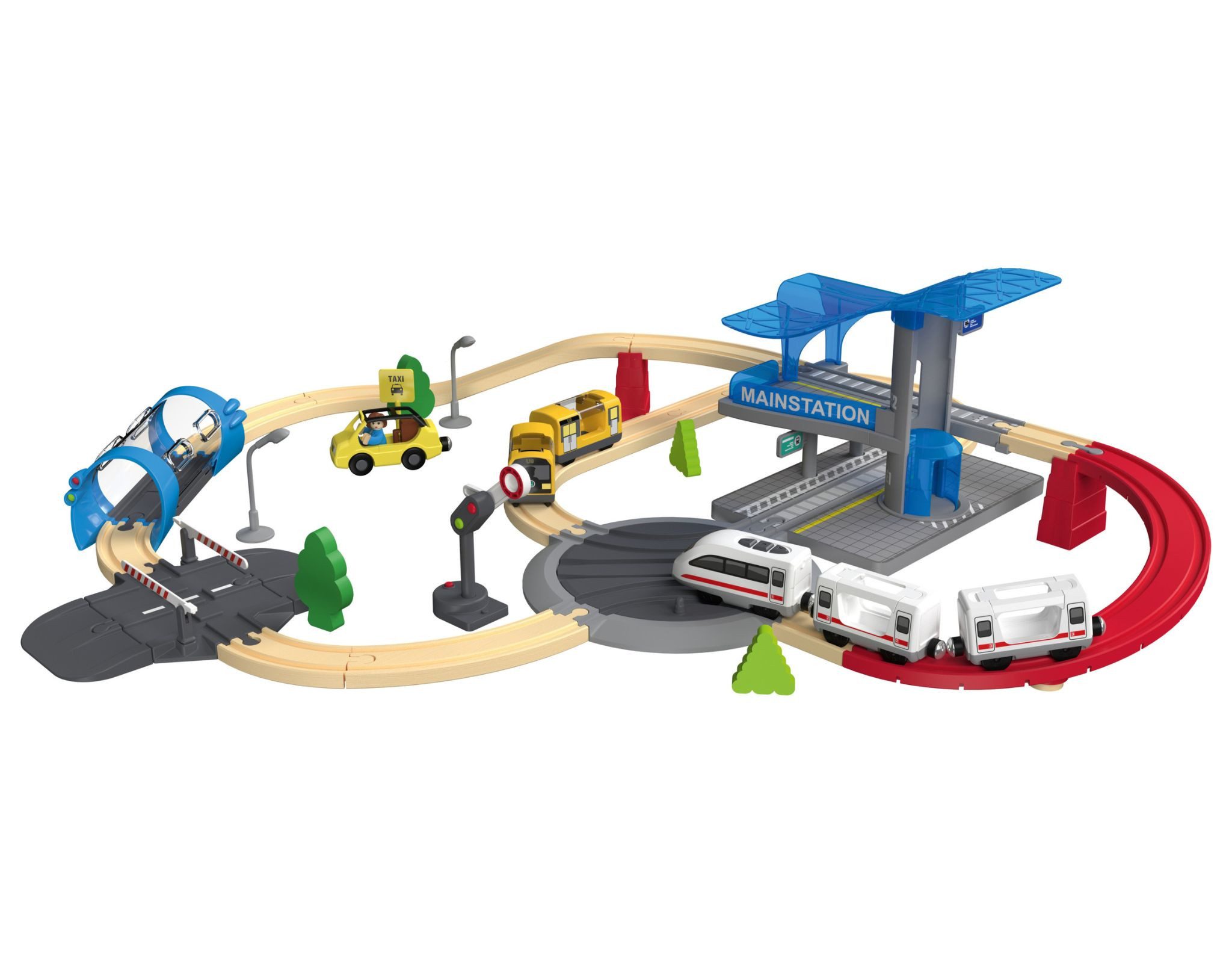 lupilu Spielzeug-Eisenbahn LUPILU® Holz Eisenbahn Set XL City-Express Buchenholz Spielzeug, Zertifizierung: CE-Kennzeichnung