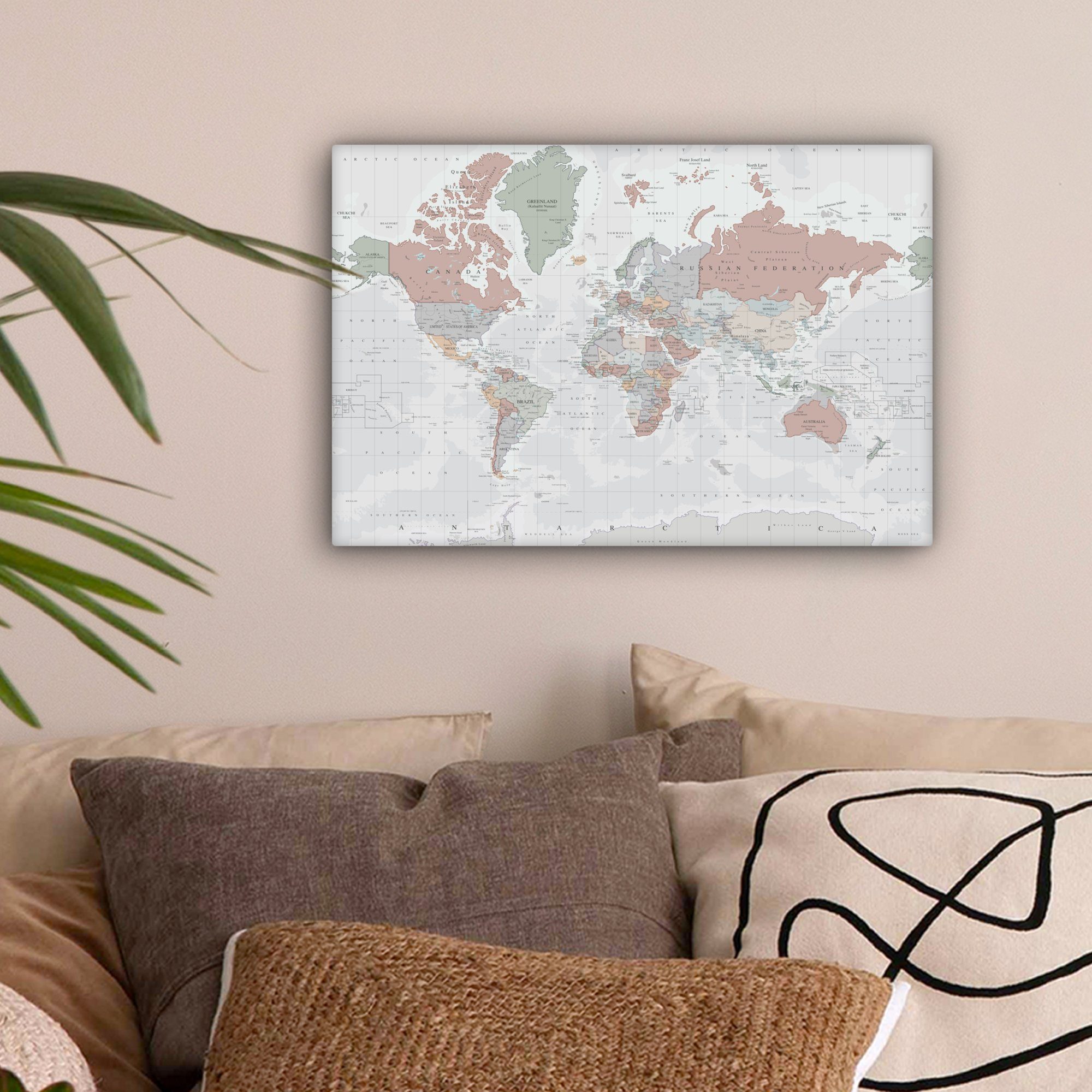 OneMillionCanvasses® Leinwandbild Weltkarte - Vintage - günstig online kaufen