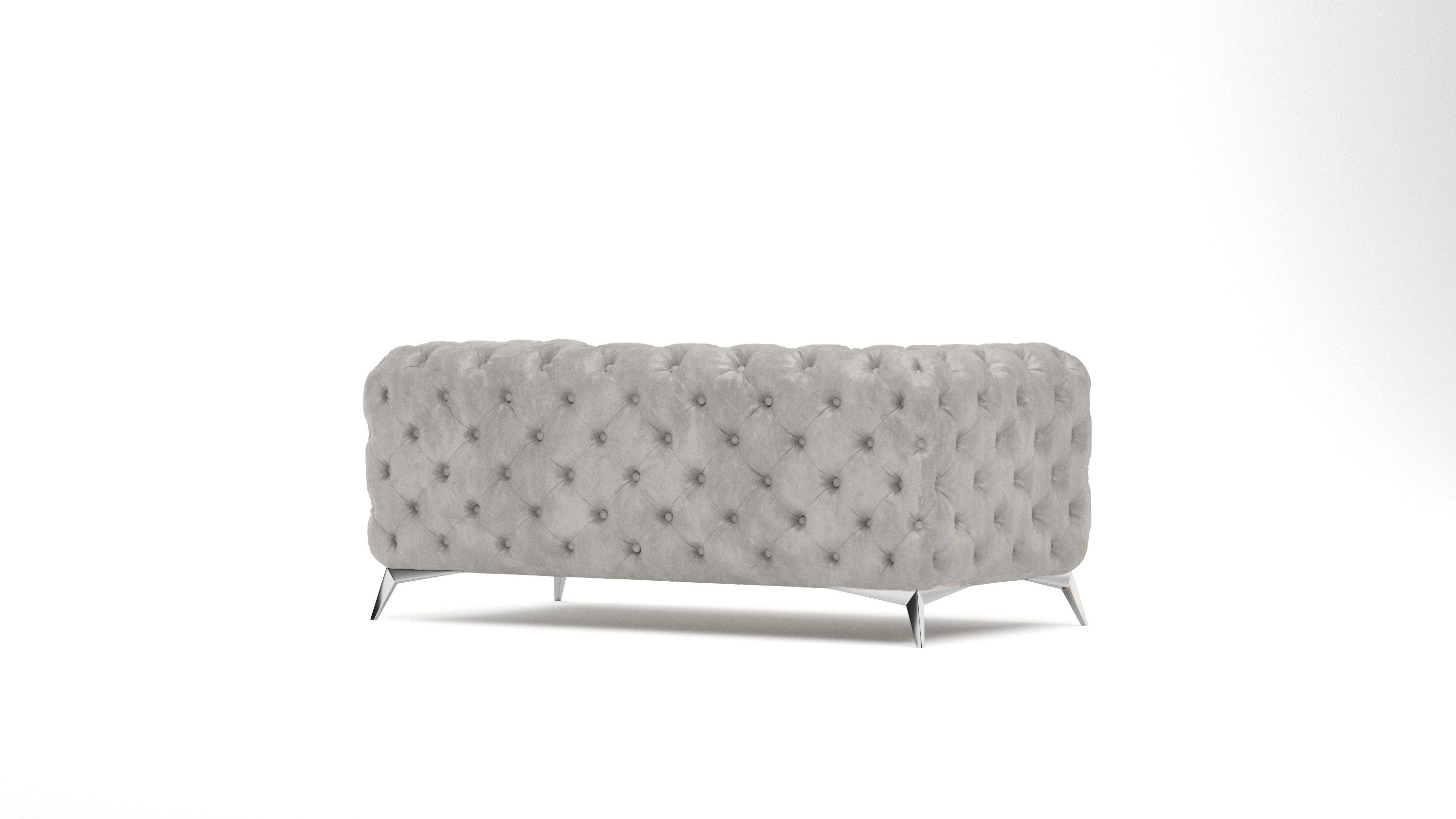 S-Style Möbel Chesterfield-Sofa 2-Sitzer Wanja mit Silbernen Metall Füßen, aus Samtstoff mit Wellenfederung