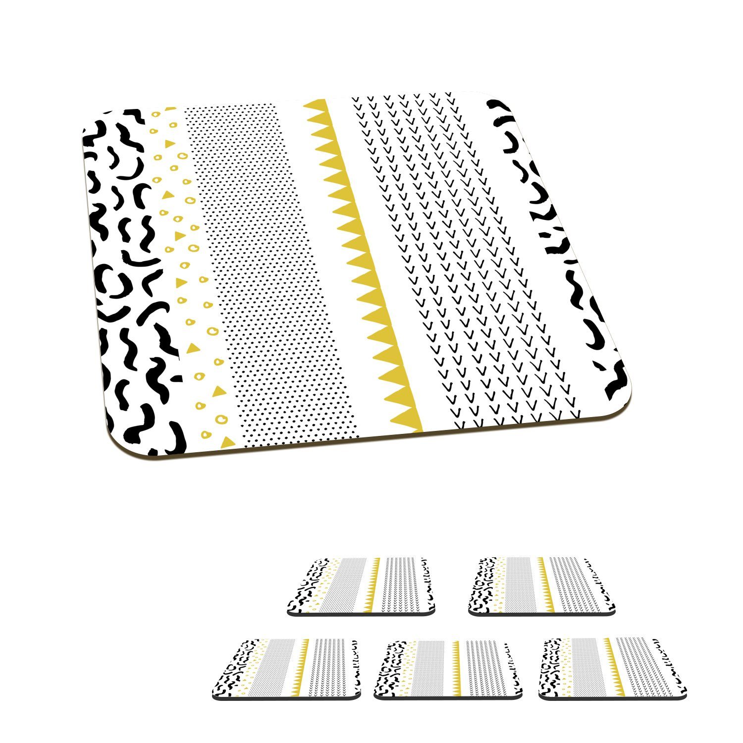 Muster, - - Weiß Untersetzer, Glasuntersetzer Tasse Schwarz - Gelb 6-tlg., Zubehör Tischuntersetzer, für Glasuntersetzer, Korkuntersetzer, Gläser, MuchoWow