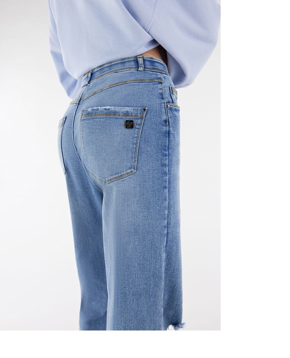 Freddy 5-Pocket-Jeans Freddy Damen Fit Jeans - High Waist Wide Leg - Distressed - Blau 5-Pocket-Style