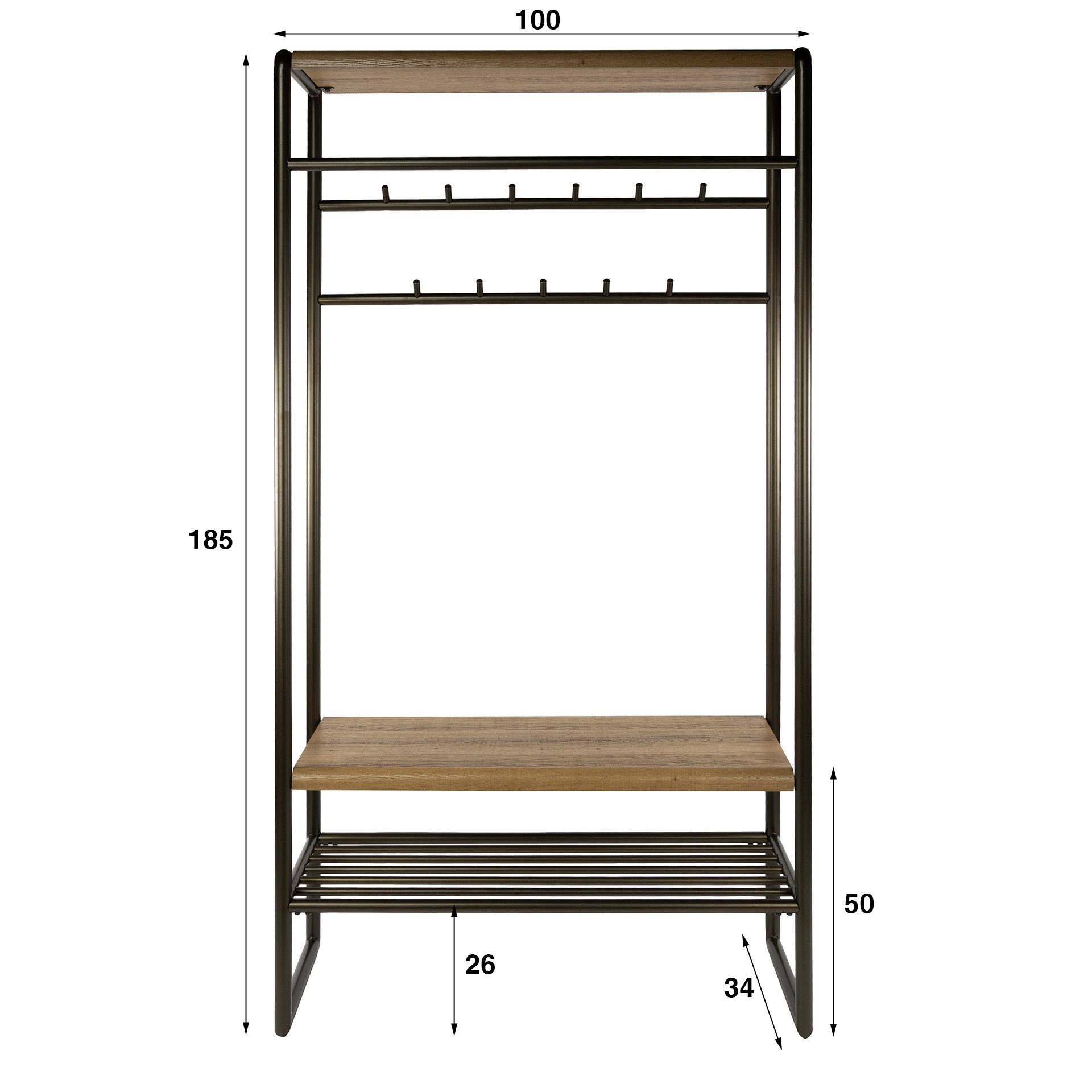 LEVEN Lifestyle Garderobenständer SUNO Standgarderobe 100 cm aus Metall mit Hut und Schuhablage