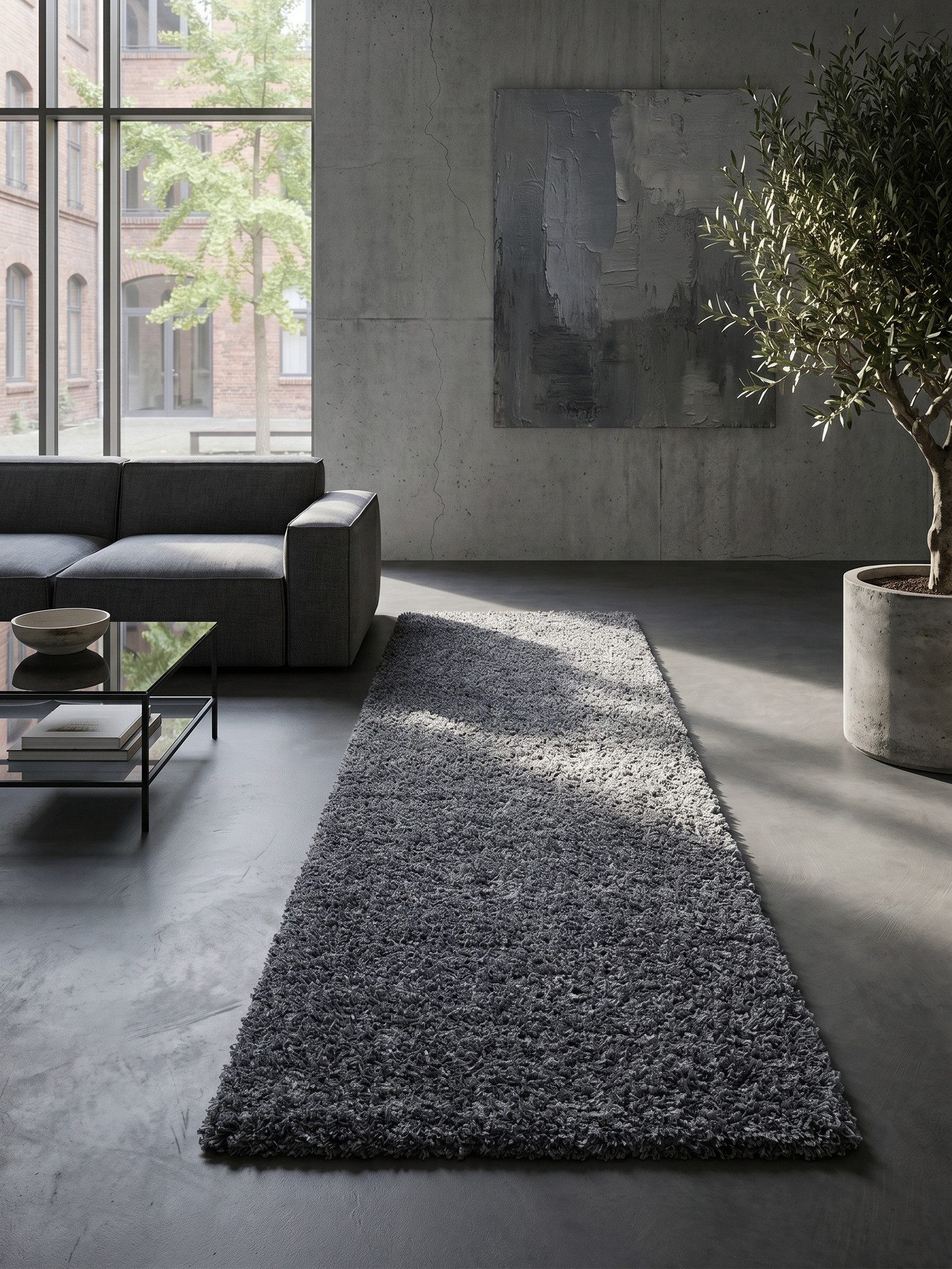 KADIMA DESIGN Teppich RHEIN Shaggy Langflor Wohnzimmer Schlafzimmer Waschbar Esszimmer, Läufer, Höhe: 32 mm, Grau, 60x110 cm, Wohnzimmerteppich Strapazierfähig Waschbar