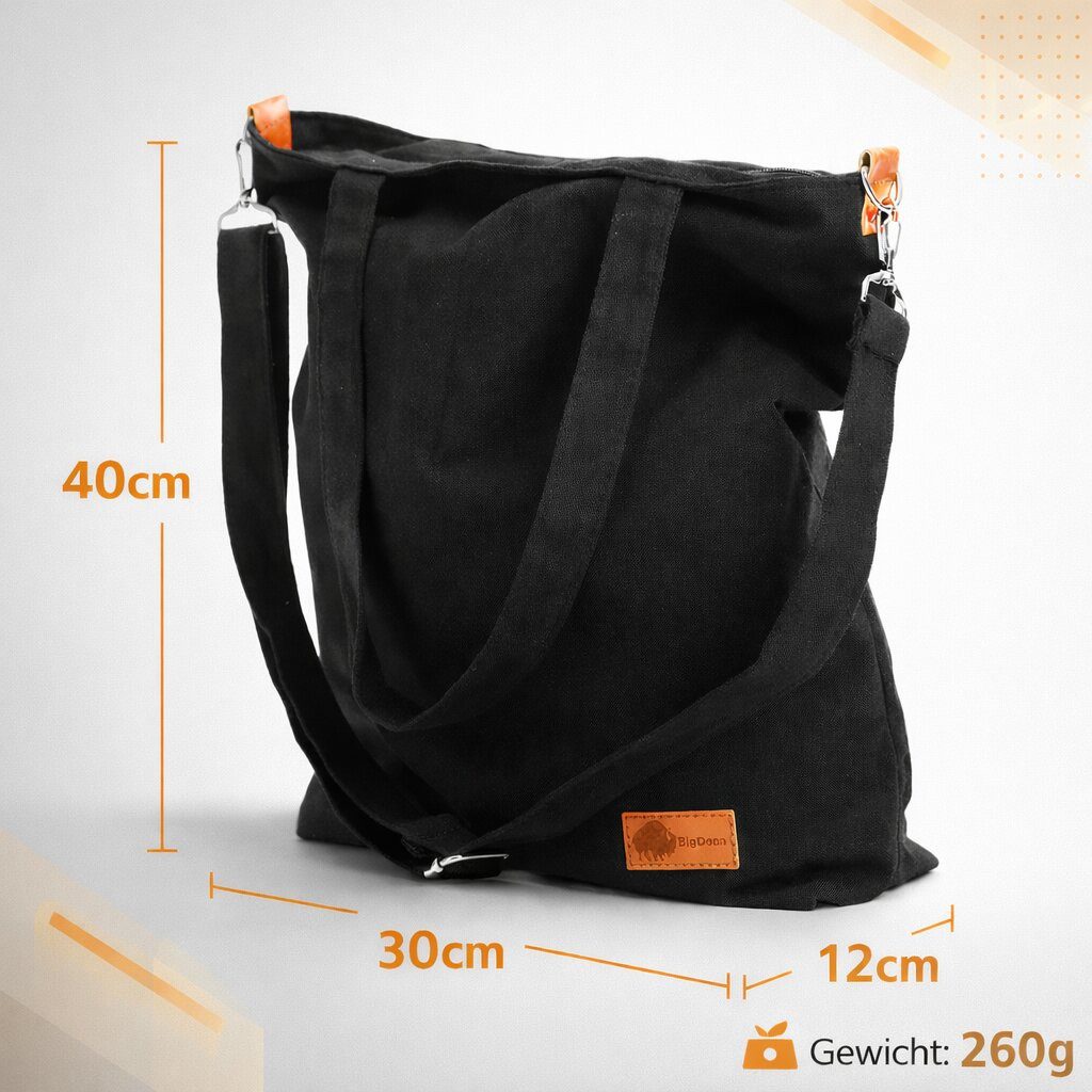 BigDean Umhängetasche Canvas Damen Shopper Schultertasche mit Reißverschluss vielen Fächern (Packung, 1-tlg., Damen-Tasche), Großes Hauptfach, mehrere Innen- und Außenfächer für optimale Ordnung