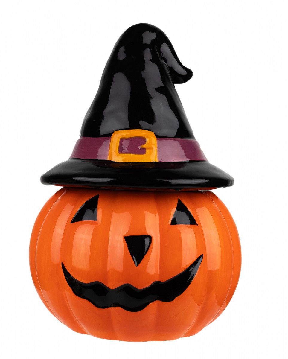 Horror-Shop Dekoobjekt Jack O'Lantern mit Hexenhut Keramik Keksdose für H