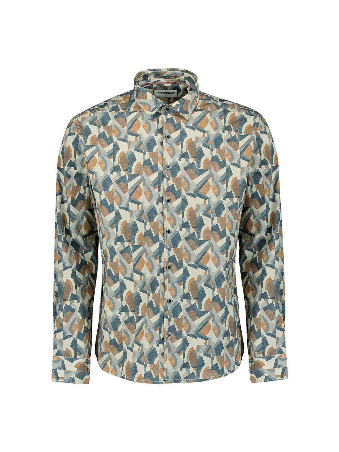 NO EXCESS Langarmhemd No Excess Bedrucktes Hemd Shirt Stretch Allover Printed