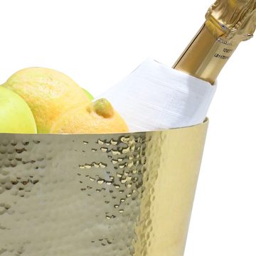 Blue Chilli Design Wein- und Sektkühler Gold-colored champagne and wine cooler with a hammered surface, Goldfarben, Edelstahl, poliert, gehämmert