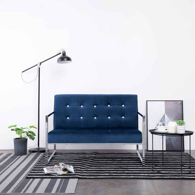 furnicato 2-Sitzer 2-Sitzer-Sofa mit Armlehnen Blau Chrom und Samt