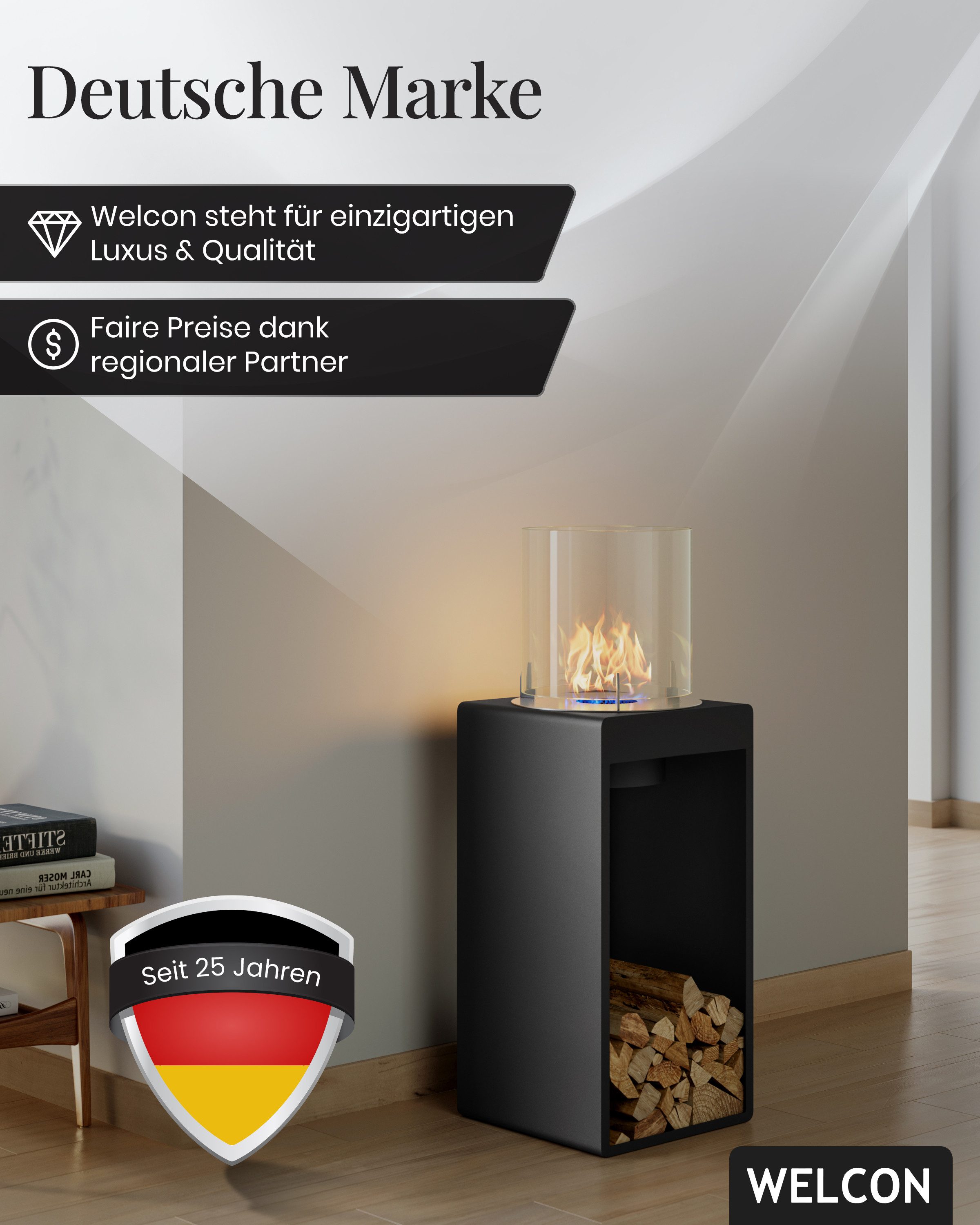 WELCON Echtfeuer-Dekokamin Bioethanol Kamin & Fireplace Ribe, Standkamin