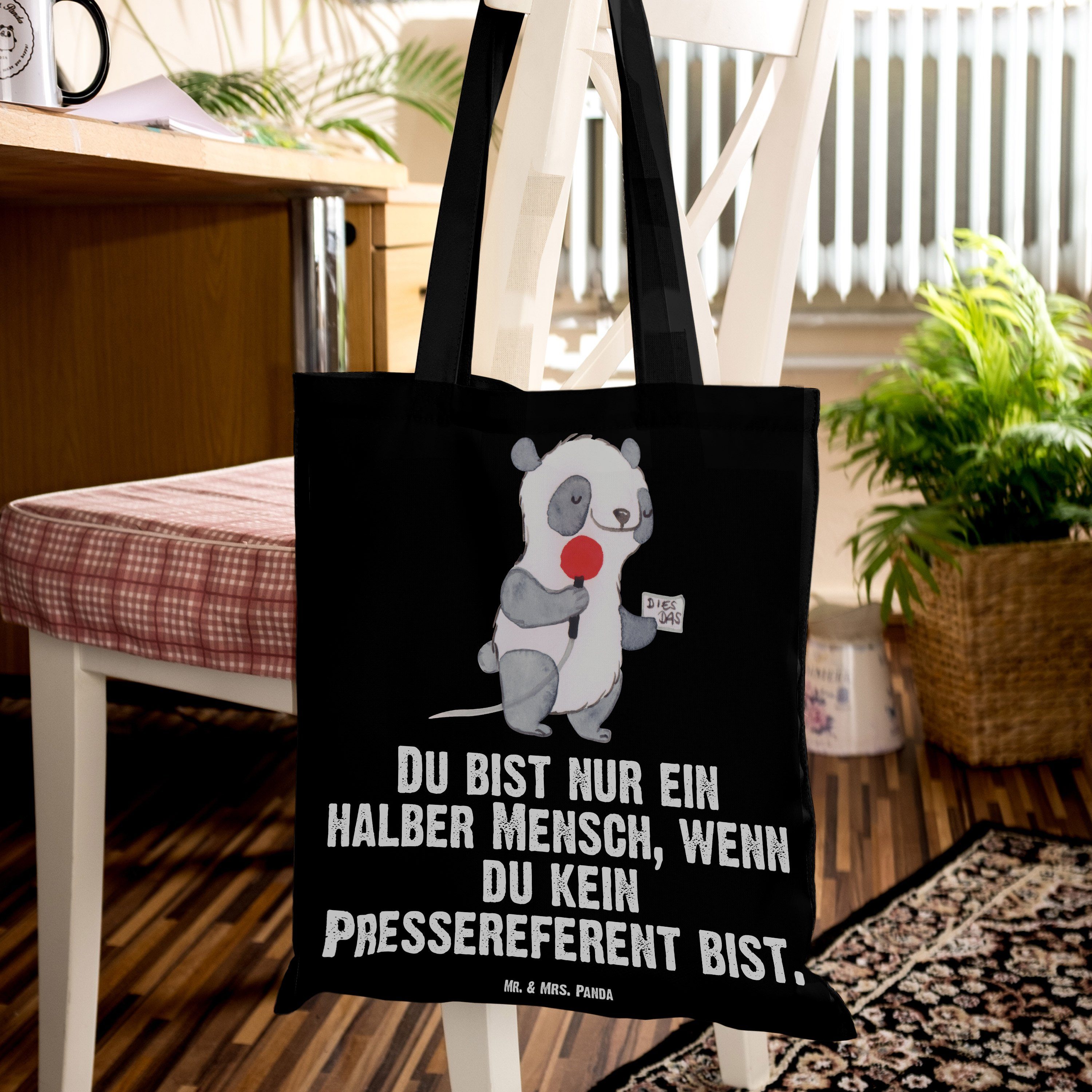 Schwarz mit Panda Mitarbeiter, - Studium, (1-tlg) P Mrs. Geschenk, Pressereferent Tragetasche & Herz Mr. -