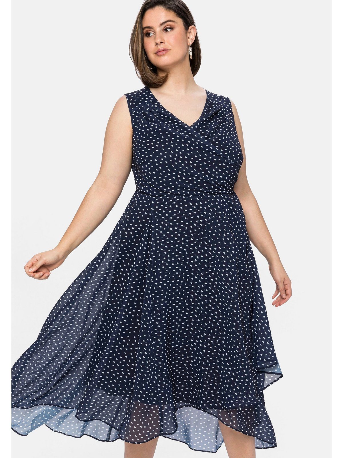 Sheego Chiffonkleid Große Größen in Wickeloptik, mit Pünktchendruck