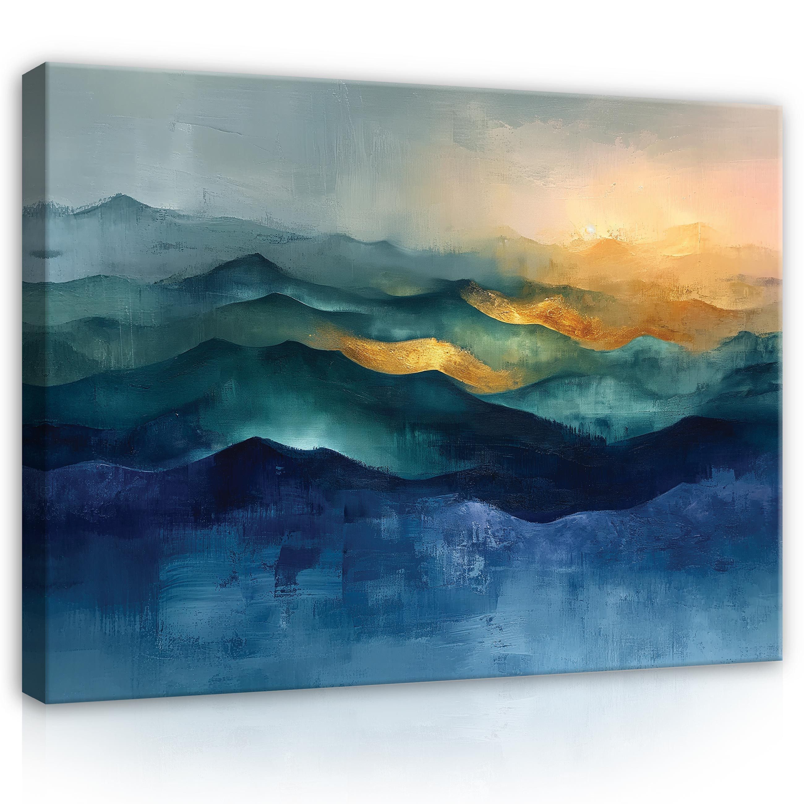 Leinwandbild Abstrakt Blau Gold Kunst Loft Wandbilder Bilder Wandbild Modern