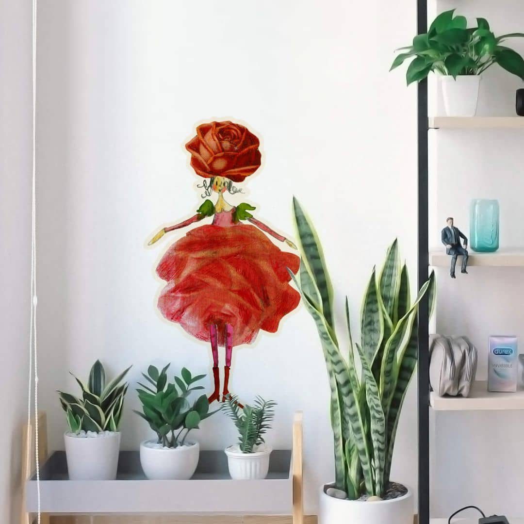 K&L Wall Art Wandtattoo Wandtattoo Schutzengel Leffler Wohnzimmer Rose rote Blütenelfe Juli, Wandbild selbstklebend, entfernbar