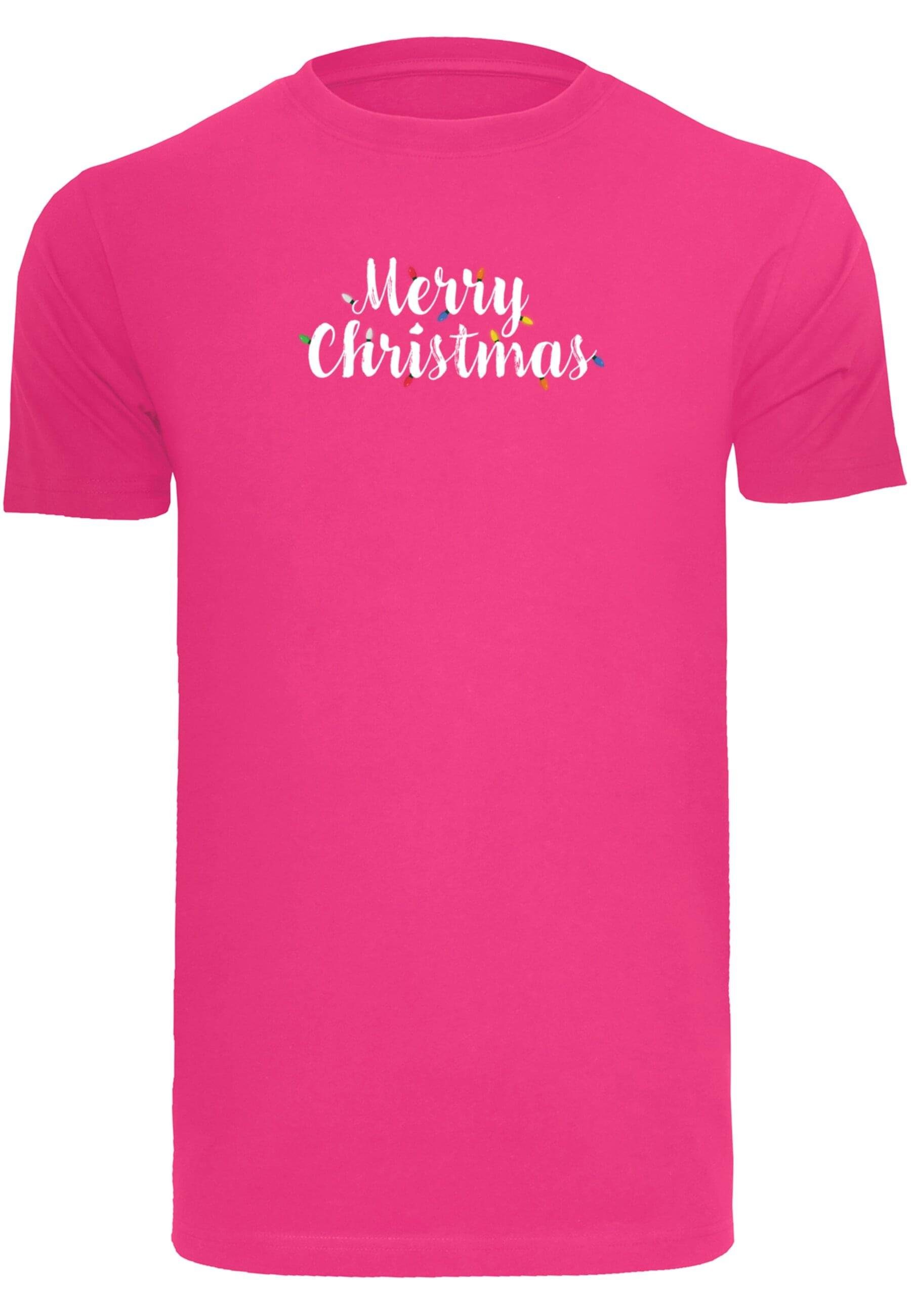 Merchcode T-Shirt Herren Merry Christmas (1-tlg) T-Shirt Lights Neck Round hibiskuspink