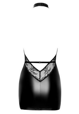 Noir Handmade Minikleid Wetlook Kleid mit tiefem Ausschnitt Spitze transparent - schwarz