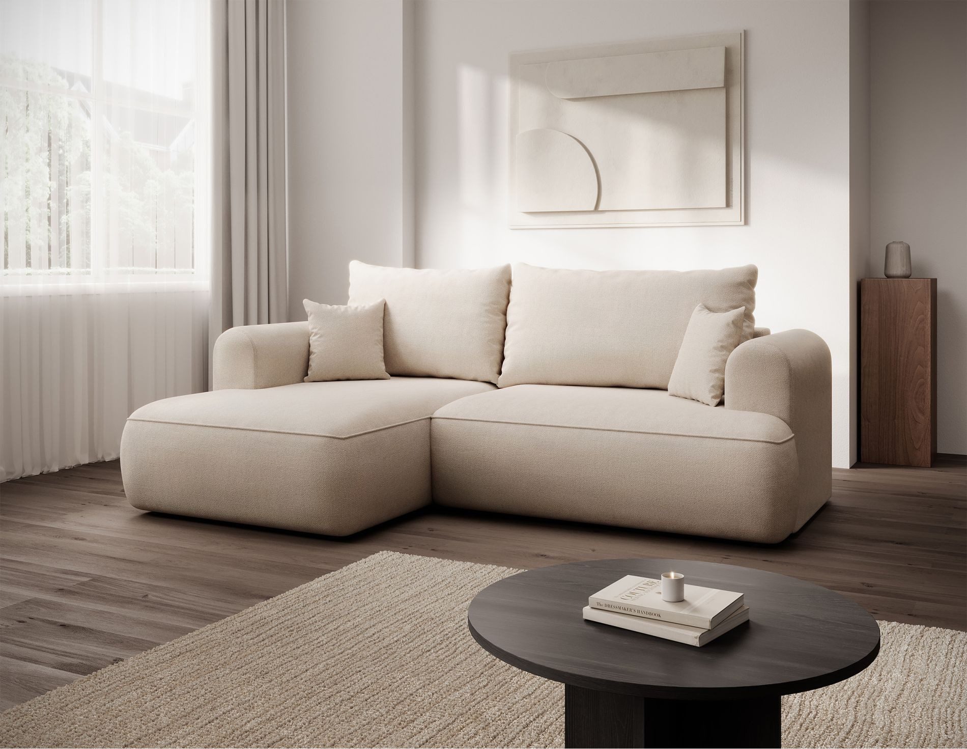 Selsey Ecksofa OVO MINI, Schlaffunktion 124x190 cm, Bettkasten, 2 Zierkisse günstig online kaufen