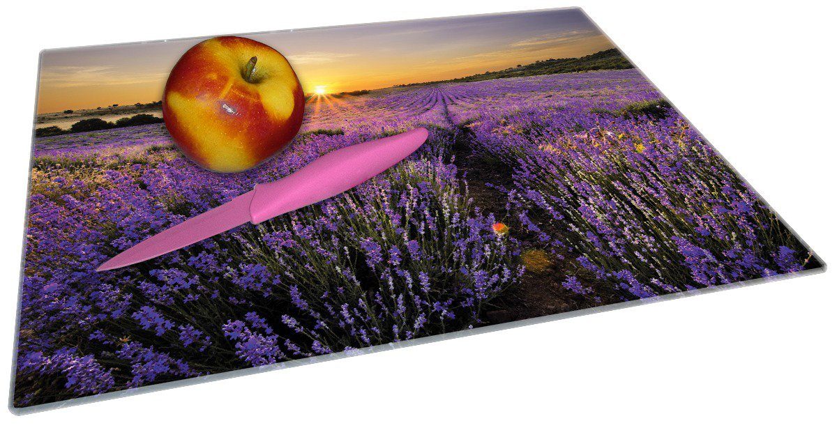1-St), 4mm, (inkl. 30x40cm Schneidebrett rutschfester Sonnenuntergang ESG-Sicherheitsglas, über Lavendel, dem Wallario Gummifüße