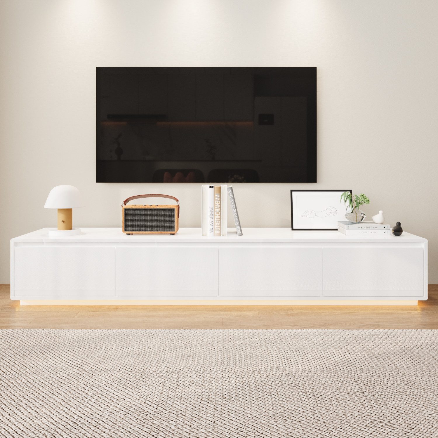 FUFU&GAGA Lowboard mit 4 Schubladen, mit Beleuchtung 3 Farbe, 180 x 30 x 40 cm, MDF