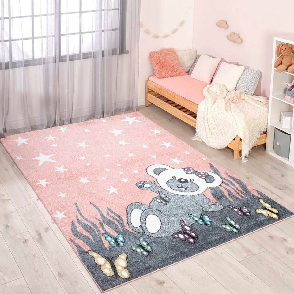 Kinderteppich ANIME916, Carpet City, rechteckig, Höhe: 11 mm, Kinderzimmer  Teppich Modern mit Mond, Blumen, Wolken, Creme, Multi