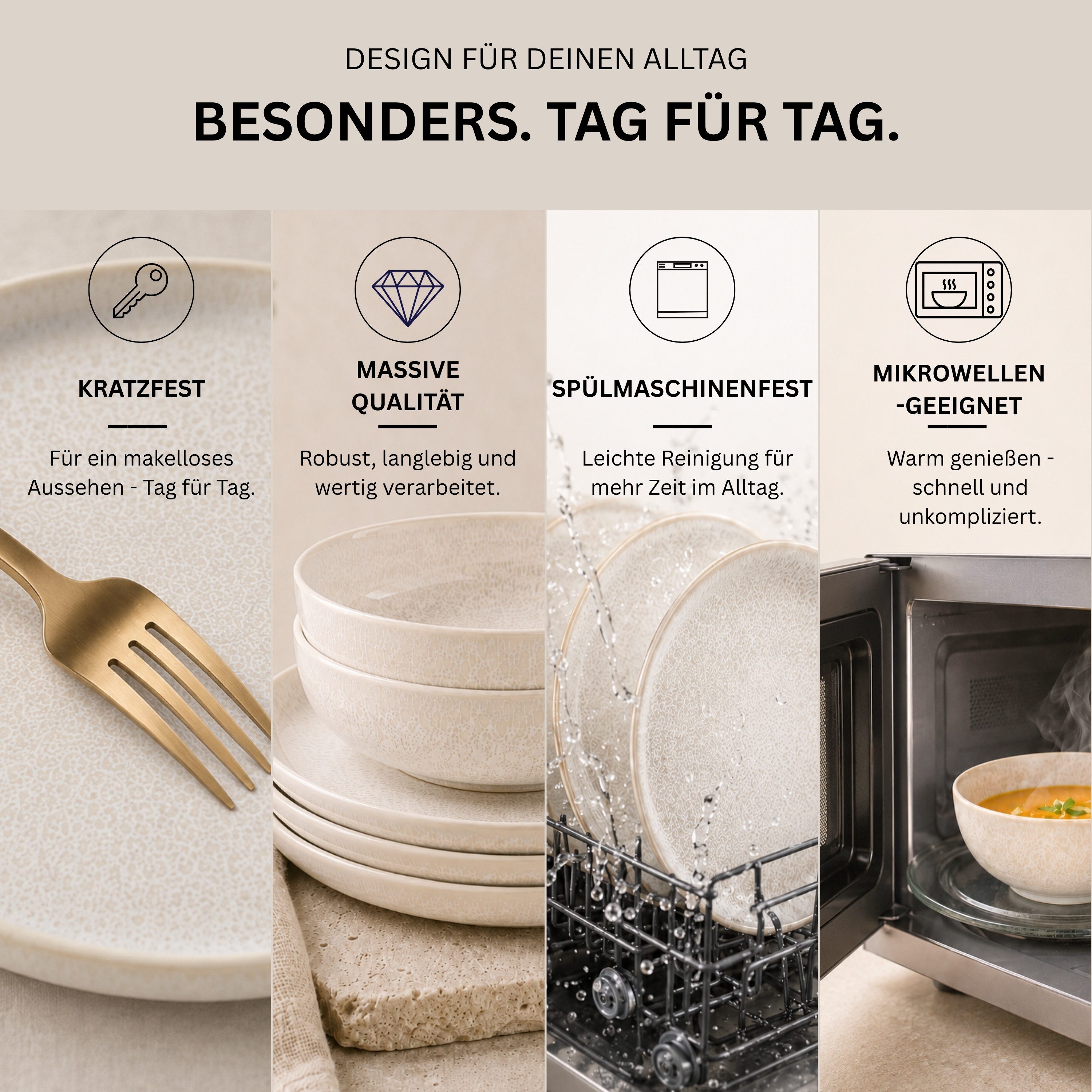 SÄNGER Becher Korfu Kaffeebecher Set (4-teilig), 8-tlg., Steingut, Creme Farben mit sandiger Maserung, Handmade, Premium Collection