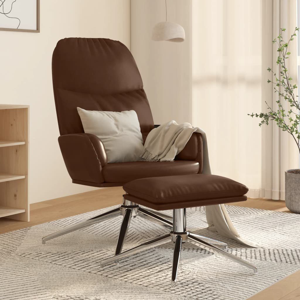 furnicato Sessel Relaxsessel mit Hocker Glänzend Braun Kunstleder | Einzelsessel