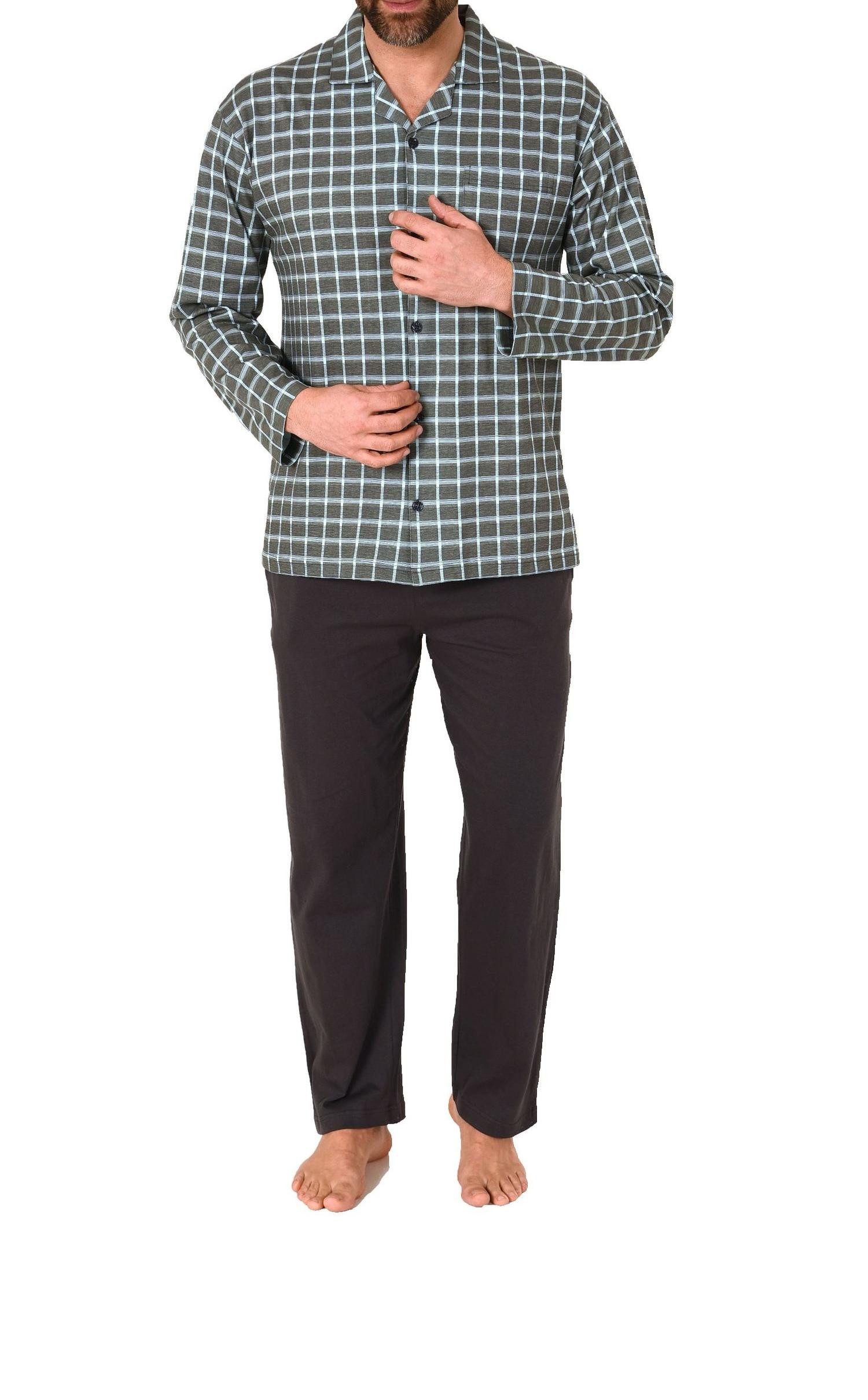 Normann Pyjama Durchknöpfbarer Herren Pyjama / Schlafanzug in edler Karo-Op günstig online kaufen