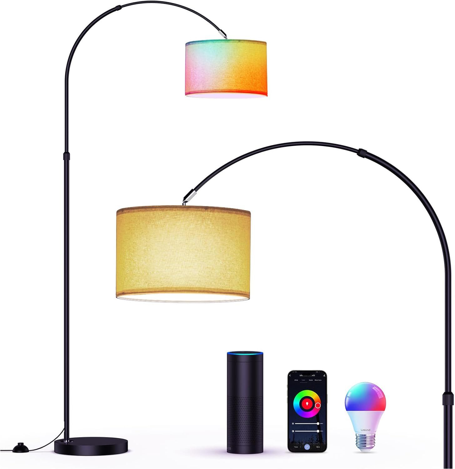 LED Stehlampe RGB LED Bogenlampe Stoffschirm 165-180cm Höhenverstellbar Stehleuchte