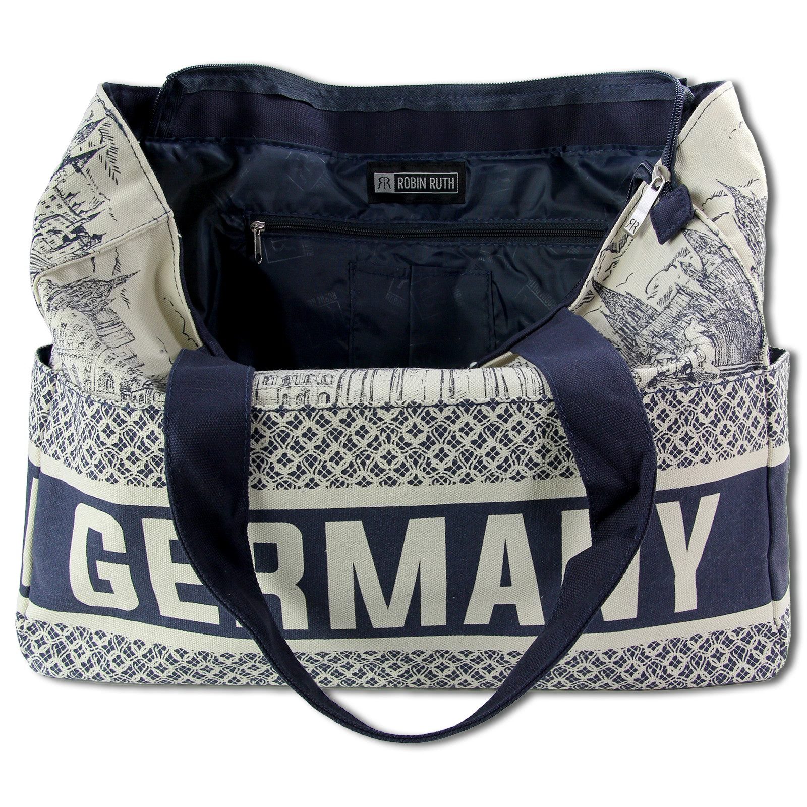 Robin Ruth Schultertasche Robin Ruth Schultertasche Baumwolle (Schultertasche), Damen, Jugend Schultertasche Baumwolle,navy, beige ca. 36cm x ca. 28cm