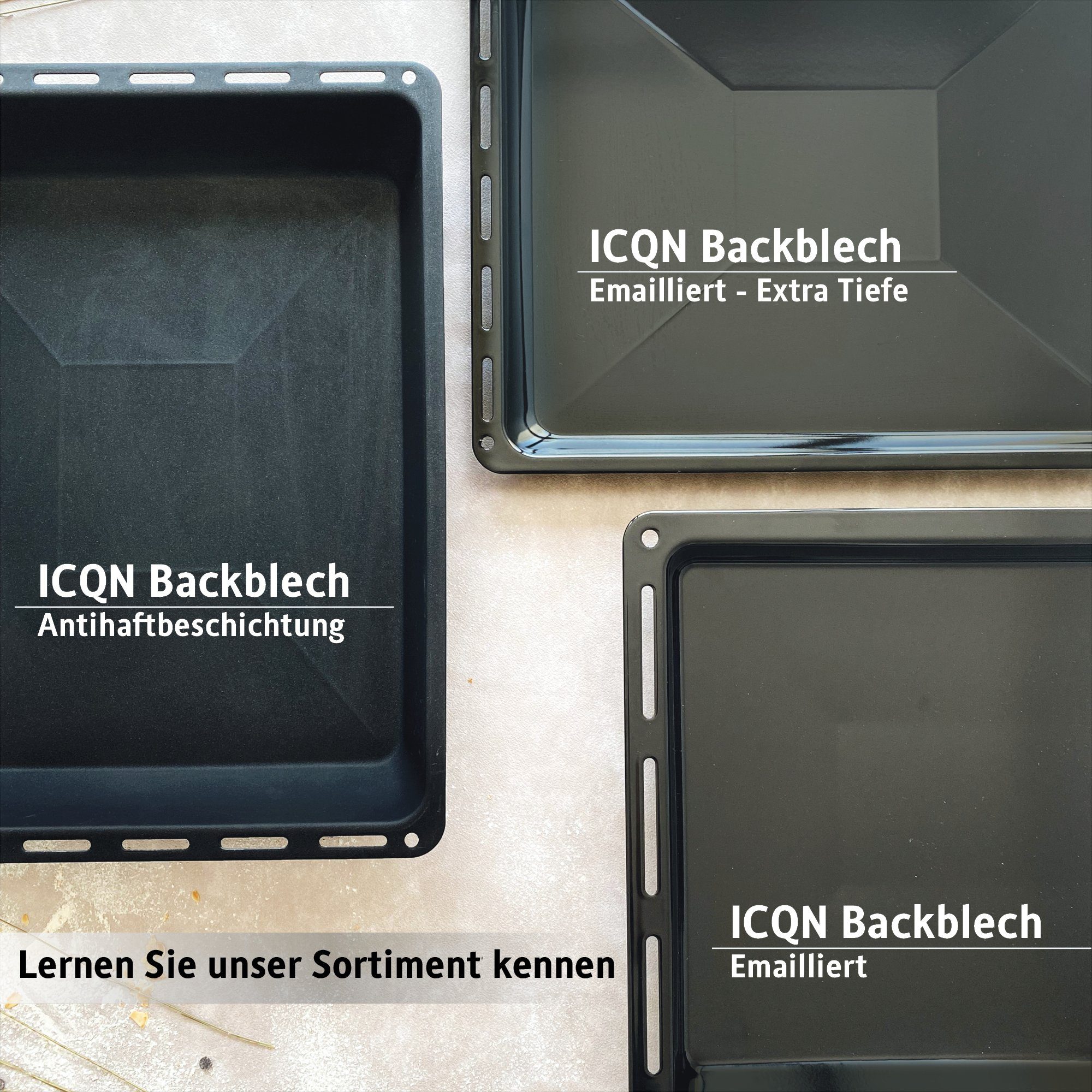 ICQN Backblech 465 x Backofenrost), Gitter, x für (Set, Bosch mit doppelt Set Passend 370 Verchromt 30 Emaille, Constructa Fettpfanne Neff 3-St., und