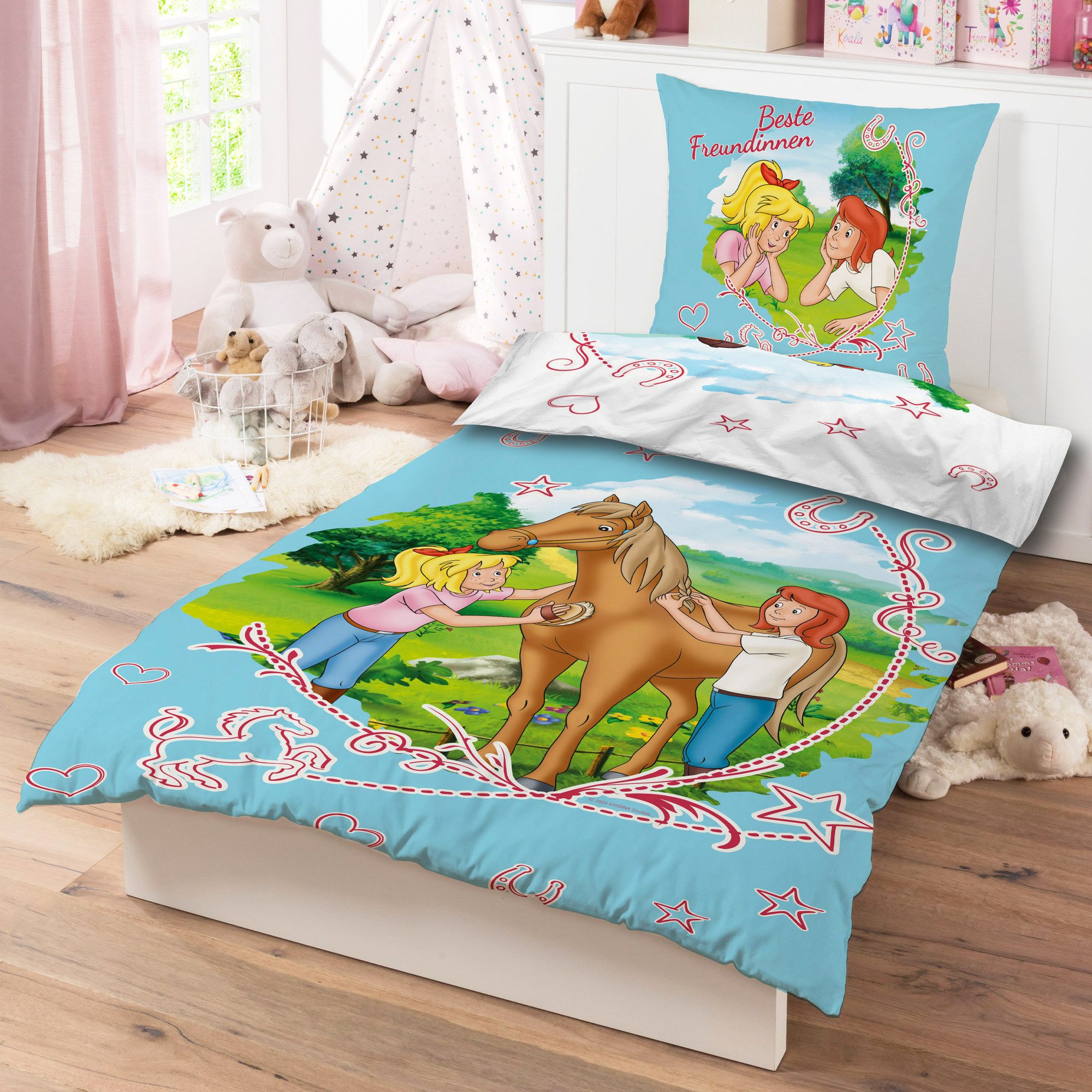 BERONAGE Kinderbettwäsche Bibi und Tina Sternenzauber Bettwäsche Biber / Flanell, 100% Baumwolle, 2 teilig, 135x200 + 80x80 cm – Bild 4 von 5